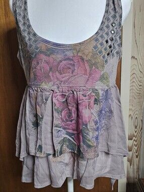 Weavers Floral Scoop Neck Layered Tank Top in Mauve and Pink